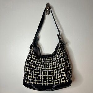 Kate Spade Classic Noel Serena Hobo Slouch Shoulder Bag Black Cream Print